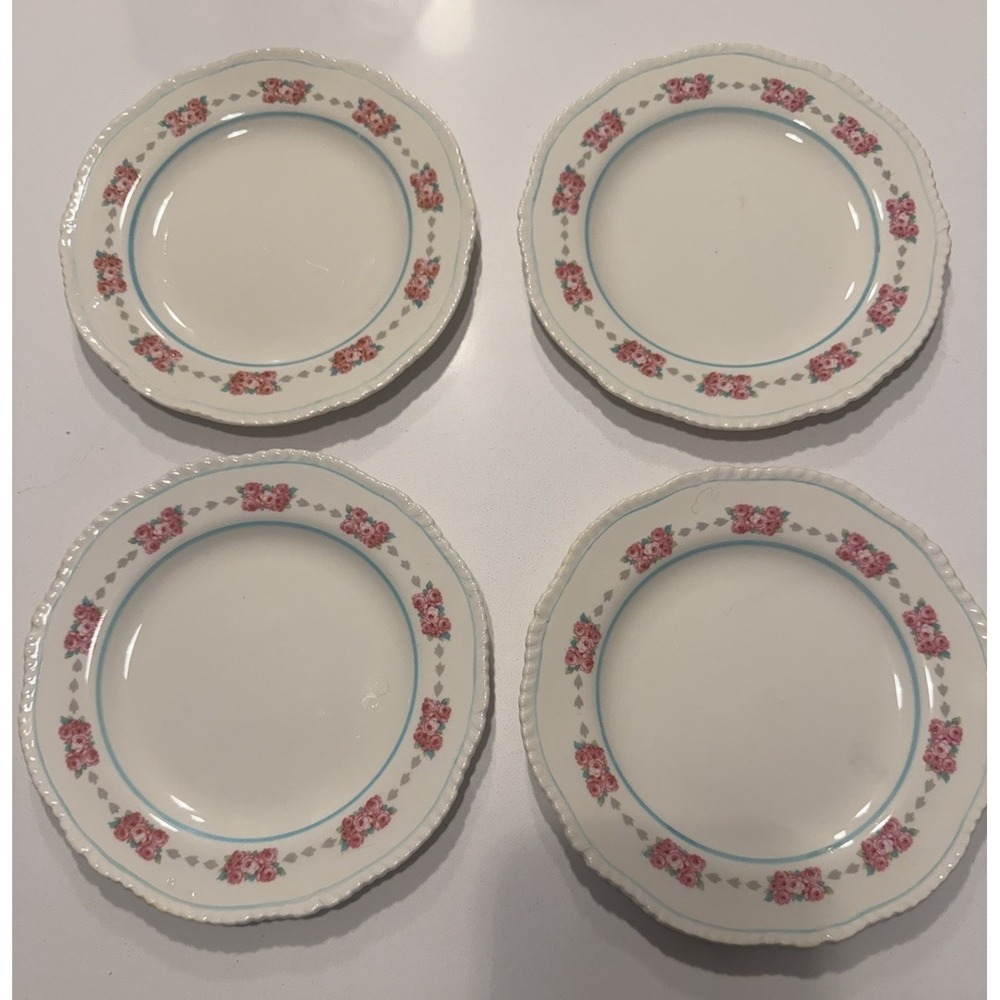 Antique Woods Ivory Ware England Winona Set of 4 Floral Salad Tea Plates